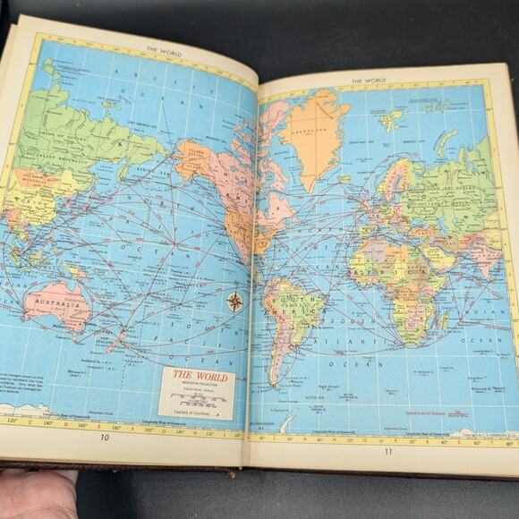 Hammonds Complete World Atlas Book Mission Leather Bound 1961 Maps Brown Globe - Picture 12 of 16